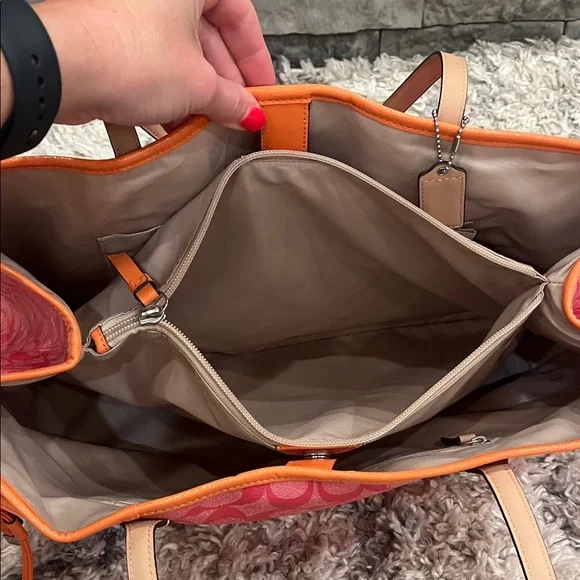 Coach Vibrant Pink and Orange Signature Tote - Picture 4 of 7